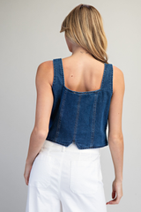 Denim Rectangle Neck Button Front Vest