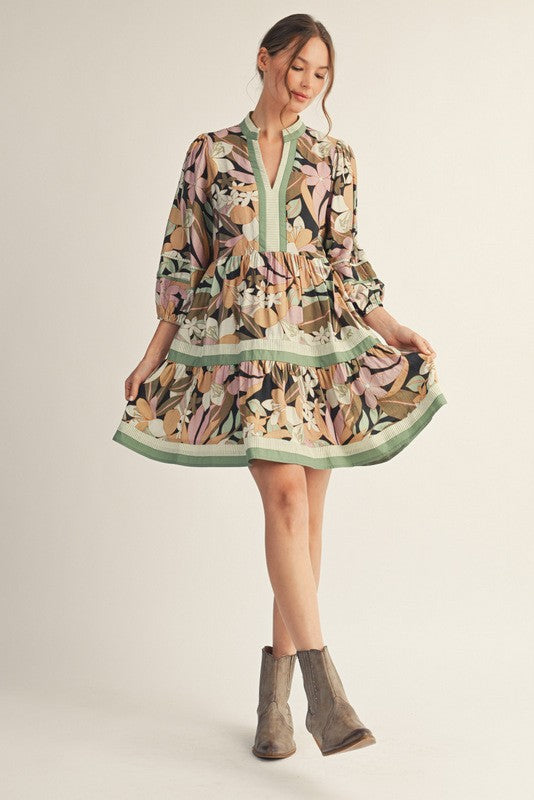 Sage Floral Tiered Dress