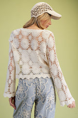 Ivory Floral Crochet Button Front Cardigan