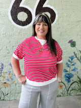 Curvy Striped Rib Banded Pullover