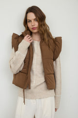 Flutter Sleeve Bow Zip-Up Puffer Vest