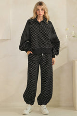 Black Quarter Zip Pullover With Polka Dots