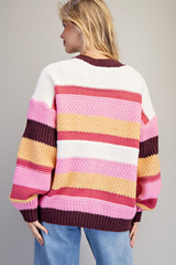 Berry Multicolor Striped Long Sleeve Cardigan