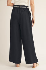 Black Embroidery Accent Wide Leg Pants