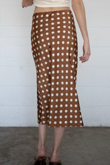 Brown Polkadot Midi Skirt