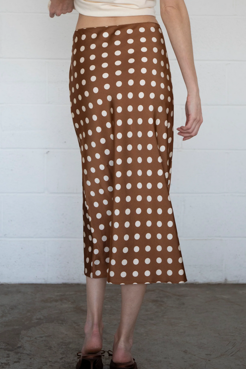 Brown Polkadot Midi Skirt