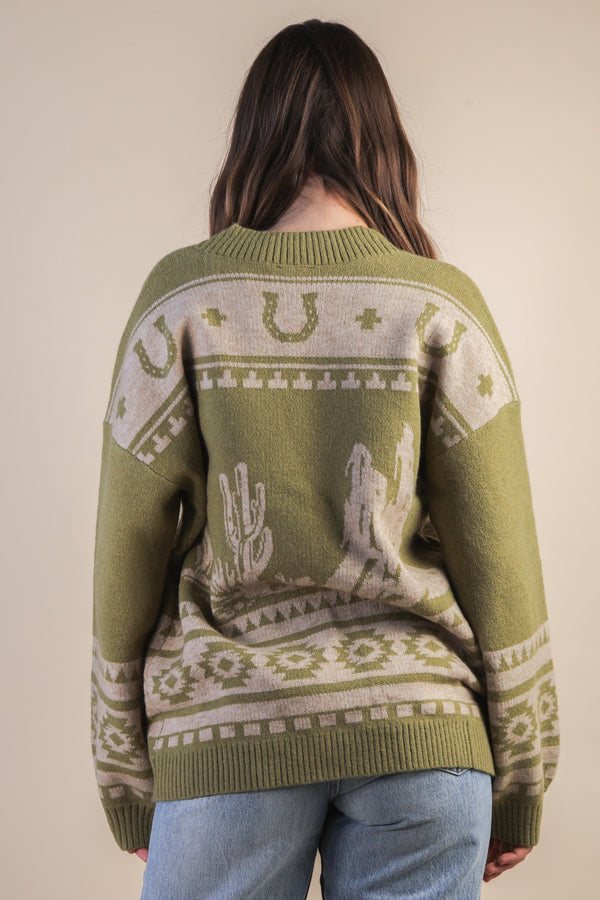 Olive Oversized Western Cardigan