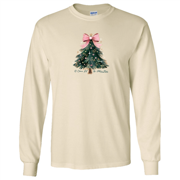 Oh Come Let Us Adore Him Christmas Tree Long Sleeve Tee