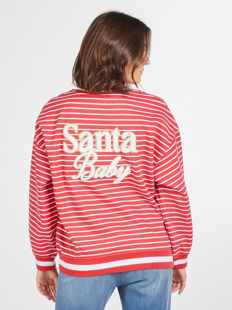 Red And White Stripe Santa Crewneck