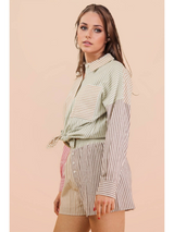 Tan and Mocha Color Block Button Front Shirt and Matching Shorts Set