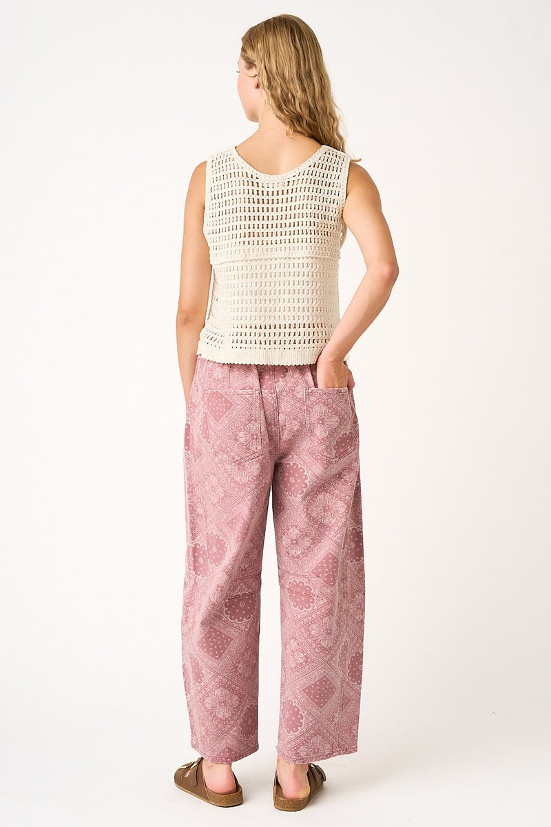 Red Paisley Barrel  Leg Pants