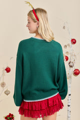 Hunter Green Merry Embroidered Sweater