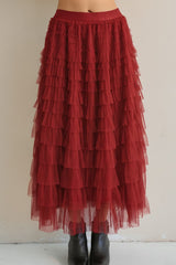 Ruby Tired Ruffle Mesh Maxi Skirt