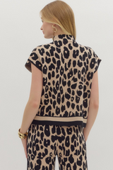 Curvy Leopard Print Sleeveless Sweater Black Trim