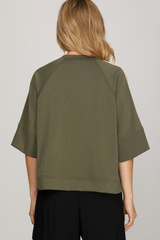 Olive Contrast Half Sleeve Scuba Top