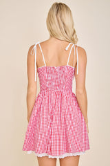Red Gingham Corset Flare Mini Dress