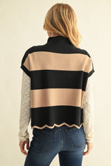 Black/Taupe Scallop Hem Color Block Sweater