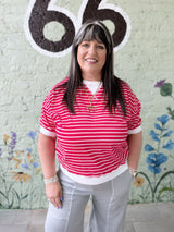 Curvy Striped Rib Banded Pullover