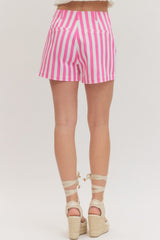 Pink Striped High Waist Shorts