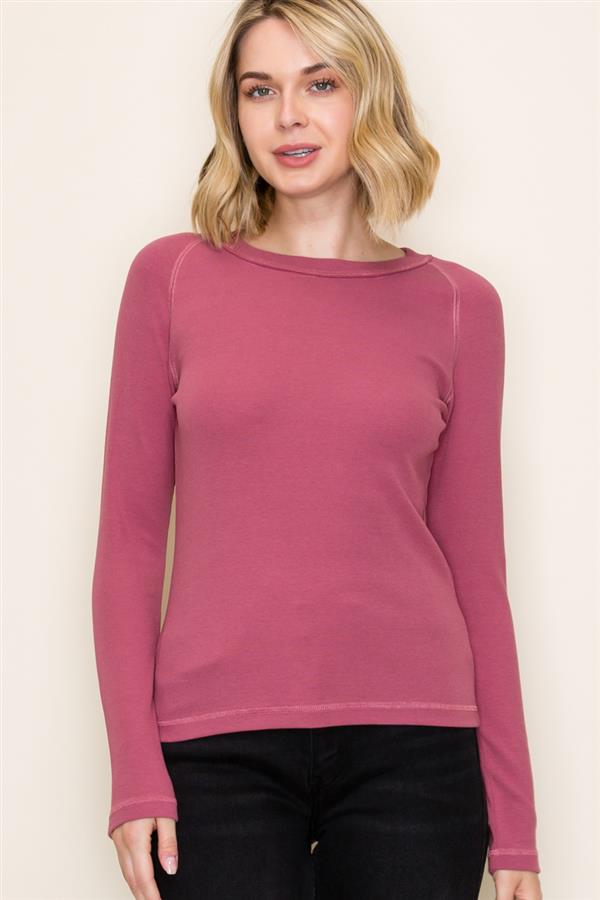 Marsala Wide Neck Long Sleeve Basic Ribbed