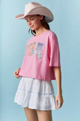 Pink USA Patchwork Cropped Tee