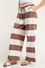 Light Brown Striped Straight Leg Sweatpants