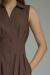 Brown Midi Dress With Embroidered Hem