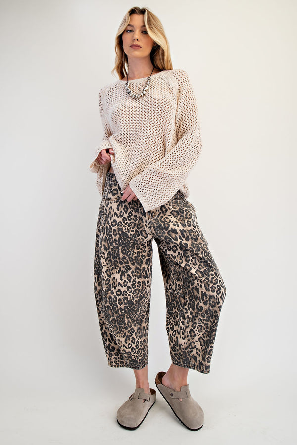 Leopard Print Cropped Barrel Pants