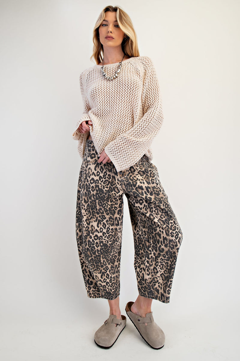 Leopard Print Cropped Barrel Pants