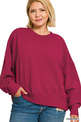 Curvy Ribbed Balloon Sleeve Pullover