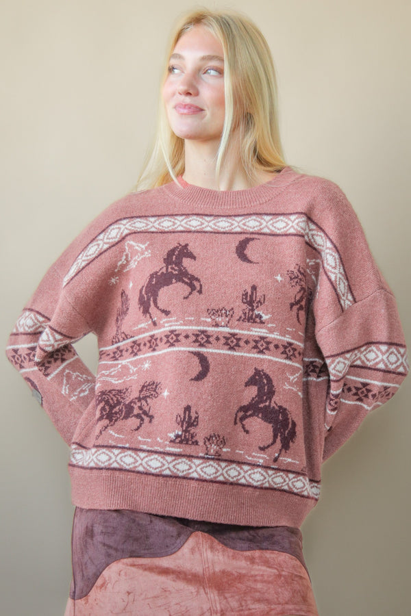 Mauve Western Horse Sweater