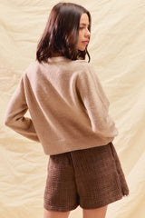 Oatmeal Front Lace Trim Cardiagn