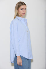 Curvy Blue Striped Long Sleeve Collared Shirt