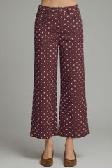 Burgundy and Pants Wide Leg Polks Dot Pants