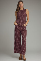 Burgundy and Pants Wide Leg Polks Dot Pants