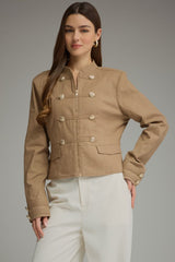 Mocha Military Jacket with Gold Buttons