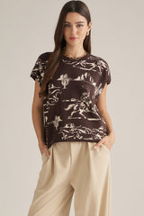 Cream Printed Short Sleeve Sweater Top