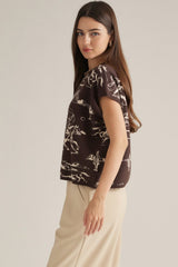 Cream Printed Short Sleeve Sweater Top