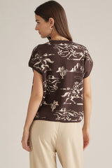 Cream Printed Short Sleeve Sweater Top