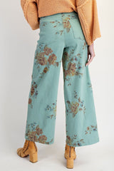 Curvy Mint Floral Wide Leg Pants