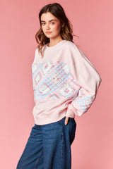 Pink Quilted Patchwork Crewneck