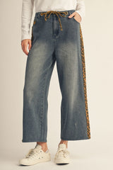 Denim Drawstring Animal Contrast Sides Pant