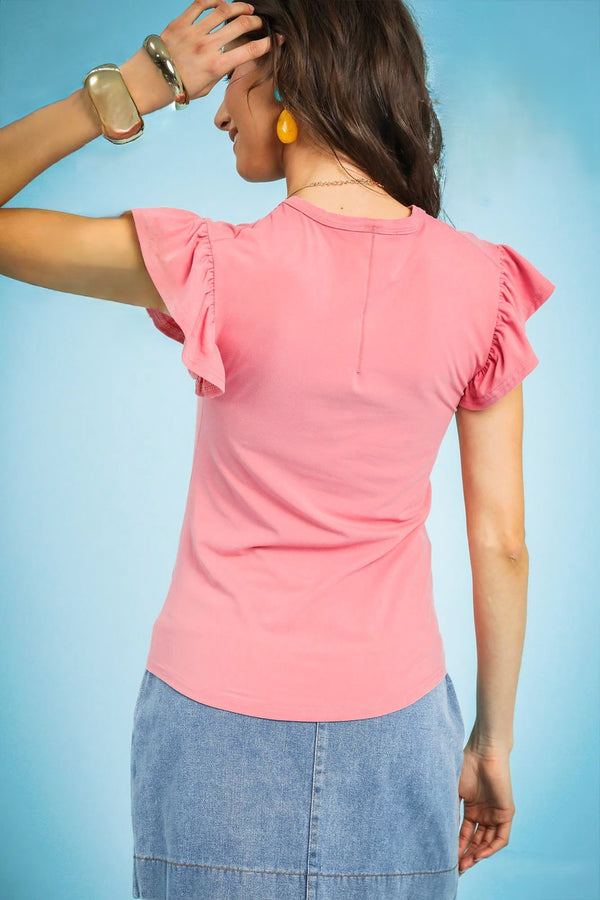 Light Mauve Soft Ruffle Sleeve Tee