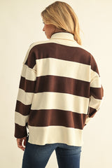 Brown and Cream Reversed Stitch Quarter Zip Sweater