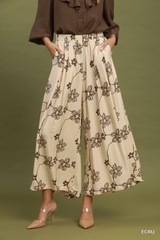 Ecru Wide Leg Elastic Waist Pants