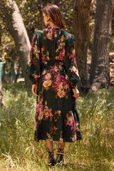 Green Floral Printed Midi Dress