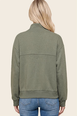 Olive Button Down Rib Band Mock Neck Jacket