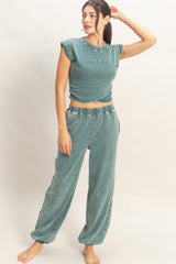 Dark Teal Crossover Top and Jogger Set