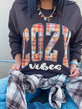 Brown Cozy Vibes Plaid Logo Sweatshirt