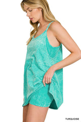 Crinkle Wash Mini Dress With Built In Romper